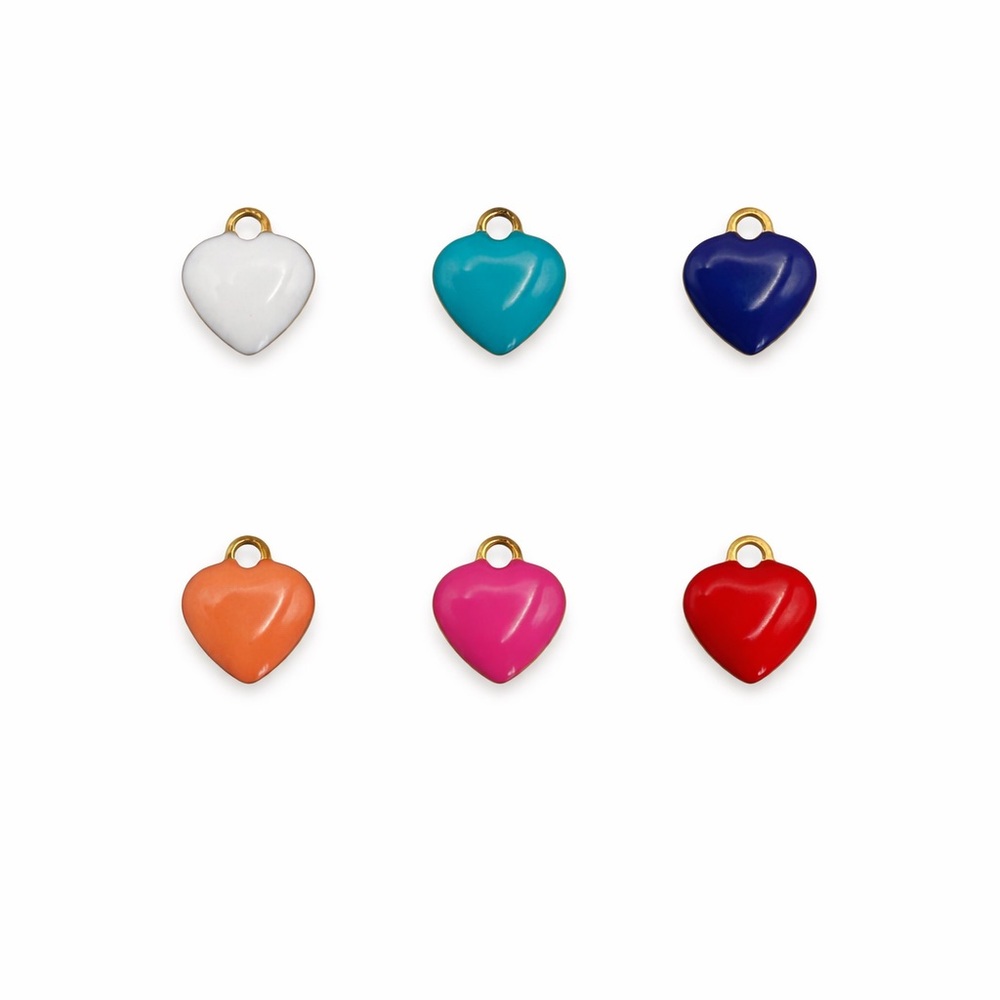 Enamel Heart Charms | Gold | Stainless Steel